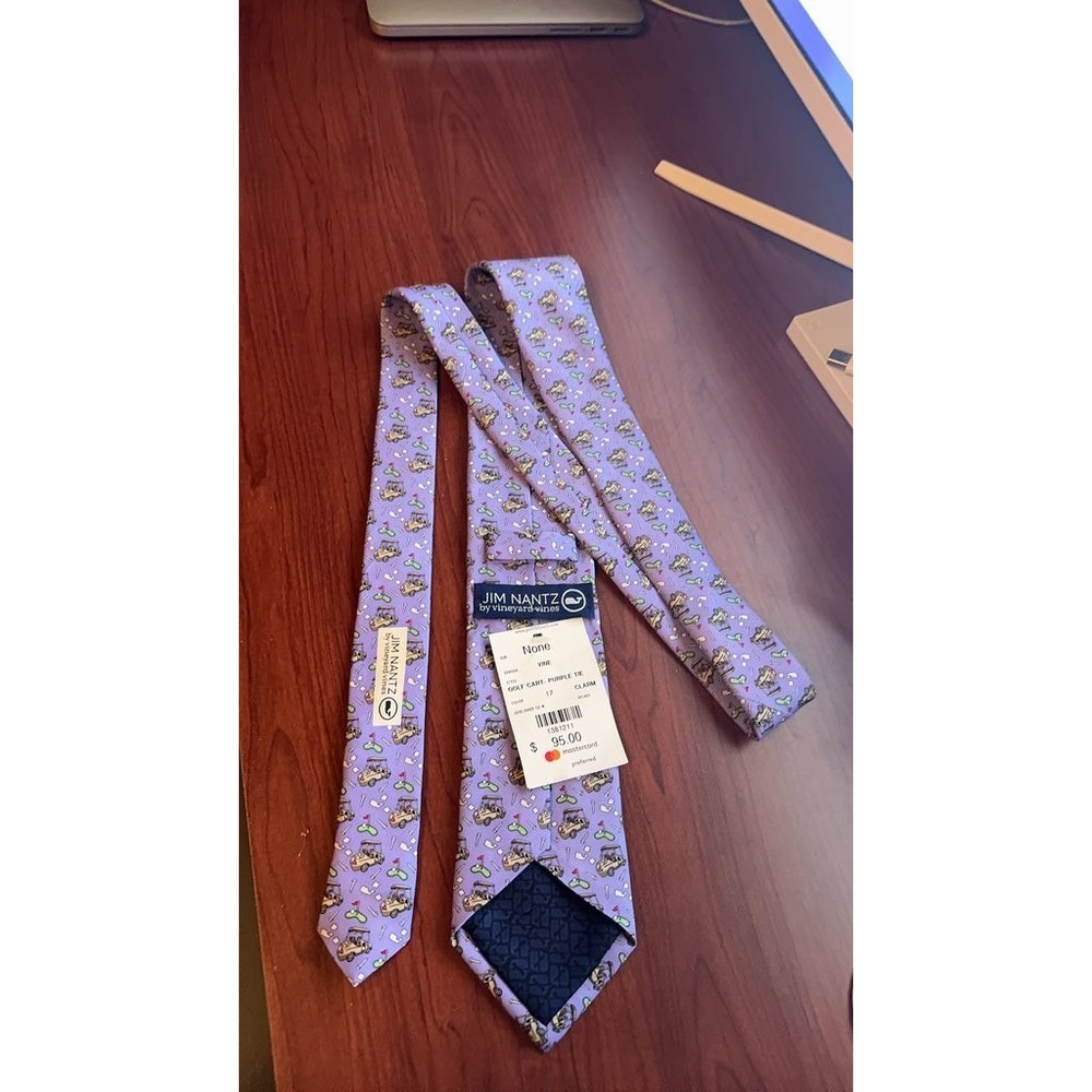 Jim Nantz by Vineyard Vines Golf Cart Purple Silk Tie Mens Accessory NEW